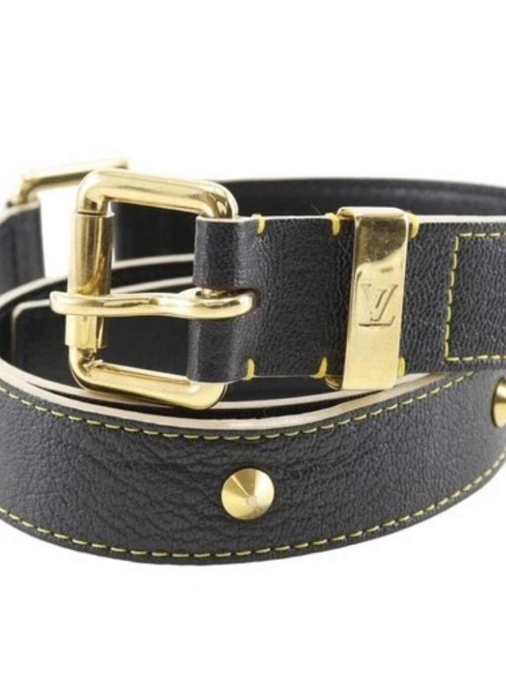 LOUIS VUITTON Ceinture Suhari belt M6869W Studs Noir black leather mens